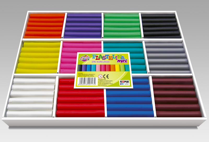 Plastelina MAX 216 wałeczków w 12-kol. (2,8 kg), Koma Plast