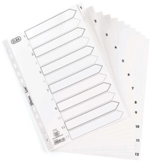 Przekładki A4 1-12 PP białe, Elba
