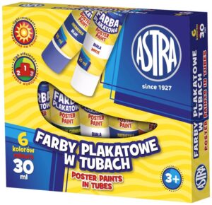 Farby plakatowe 6-kol. w tubach po 30 ml., Astra