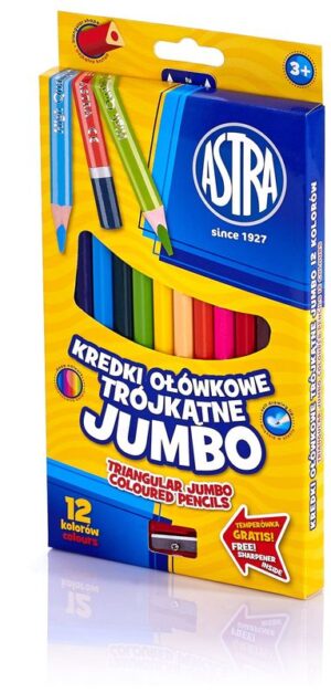Kredki 12-kol. trójkątne Jumbo, Astra