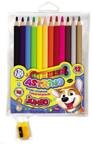 Kredki ołówkowe okrągłe 12-kol. Jumbo w drewnie + temperówka Astrino, Astra