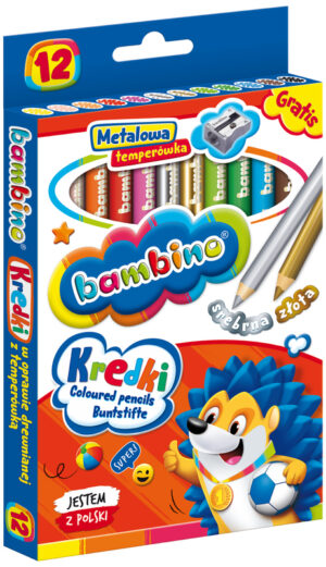 Kredki 12k/15cm Jumbo drewniane Bambino+ temperówka, St.Majewski