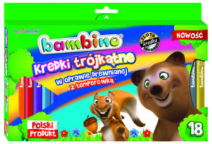 Kredki Jumbo 18-kol. 15cm drewniane trójkątne + temp., Bambino