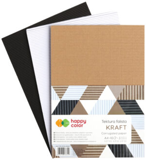 Tektura falista A4 3 kolory 10 ark. Kraft, Happy Color