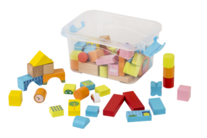 Klocki drewniane kolor - pojemnik duży 76 el.