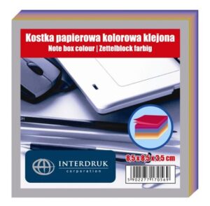 Bloczek kartek kolorowych 85x85x35 klejony, Interdruk