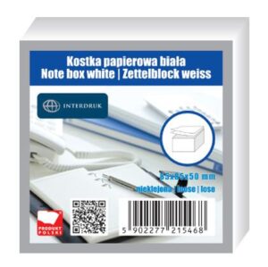 Bloczek kartek białych 85x85x50mm nieklejonych, Interdruk