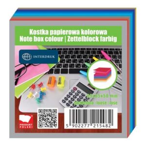 Bloczek kartek kolor 85x85x50mm nieklejonych, Interdruk